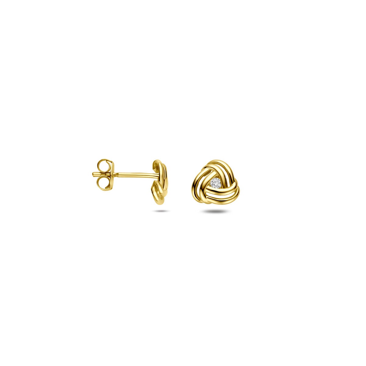 Pendientes de botón de mujer en oro amarillo de 14k con circonitas en engaste chatón