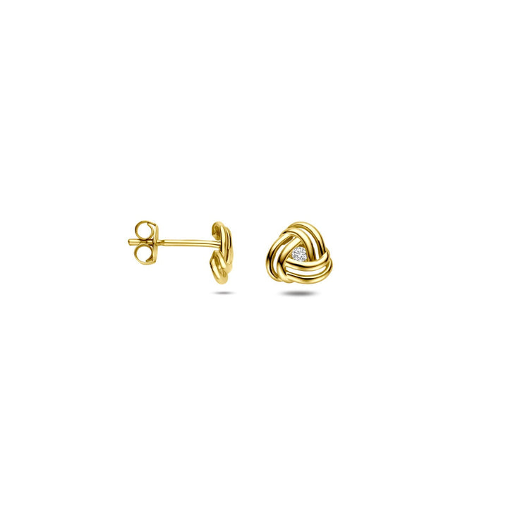 14k Geelgouden dames oorknoppen met zirkonia in chatonzetting