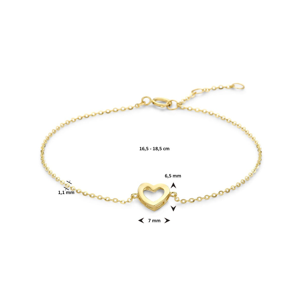 Pulsera de mujer de oro amarillo de 9k con corazón