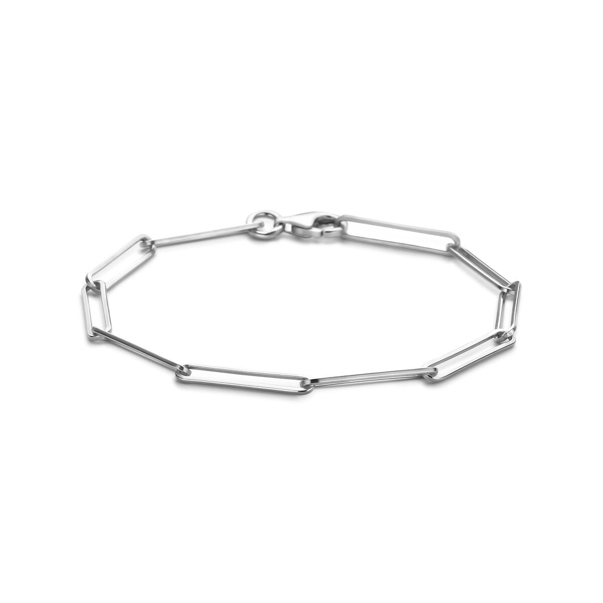 Pulsera de plata rhodium con eslabones en forma de ancla de 3,6 mm y 19,5 cm de longitud.