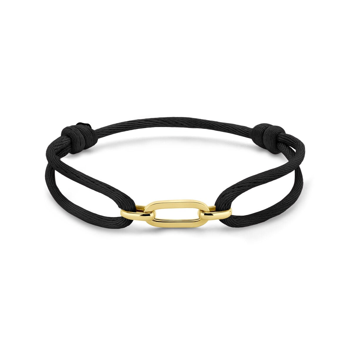 Pulsera de dama negra trenzada con eslabón de oro amarillo de 14k, ajustable de 13 a 26 cm.