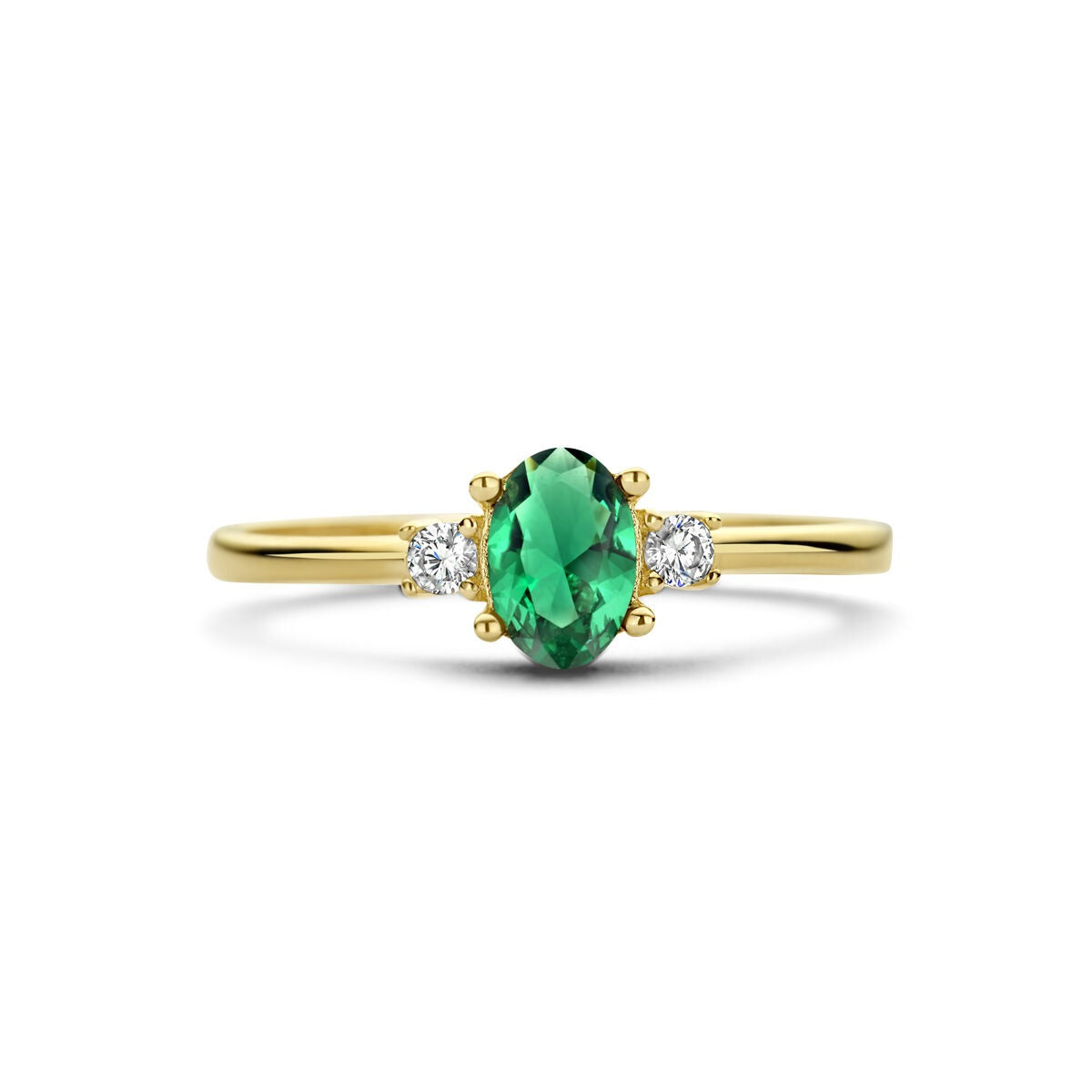 anillo de oro amarillo de 14k con zirconia verde - tallada en óvalo