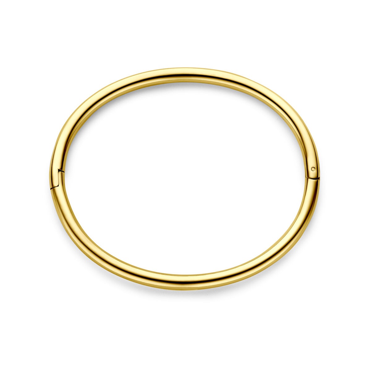 Brazalete dorado de acero para dama, con bisagra, de 4,0 mm de grosor y 60 mm de diámetro.