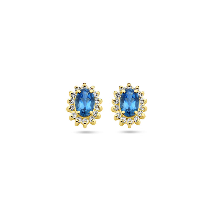 14k Geelgouden oorknoppen met London Blue topaas en diamant