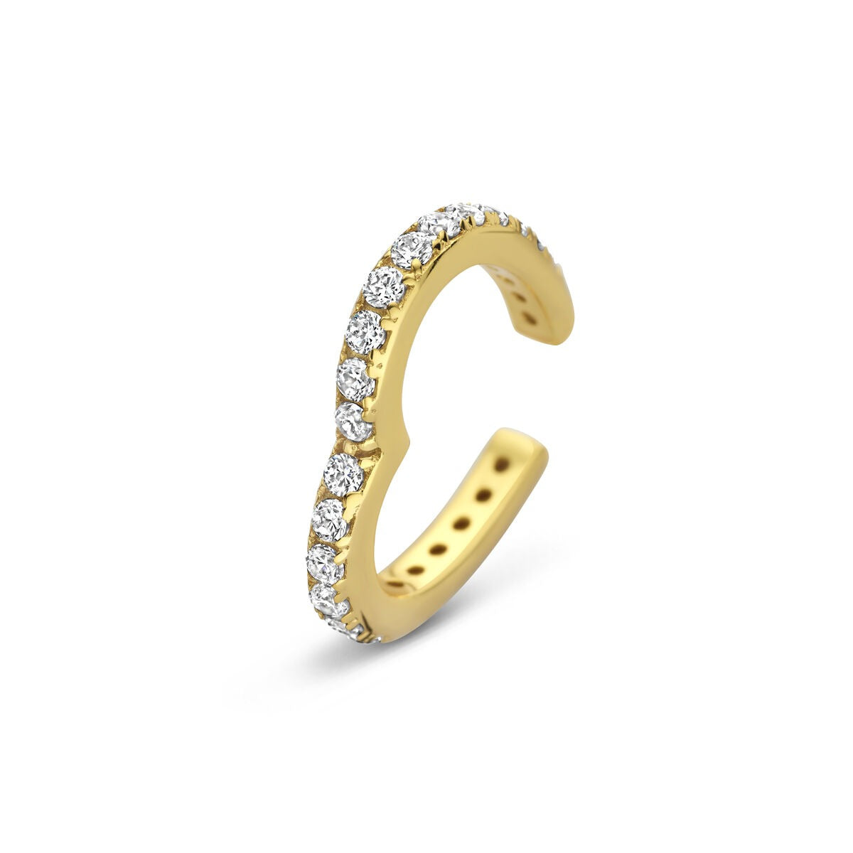 Ear cuff de plata chapado en oro con corazón y circonitas – acento romántico sin perforación