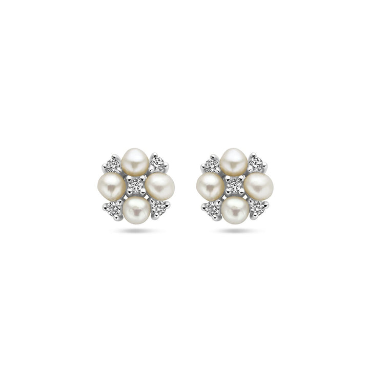 Zilveren dames oorknoppen met zoetwaterparel en zirkonia – gerhodineerd 7.5 mm