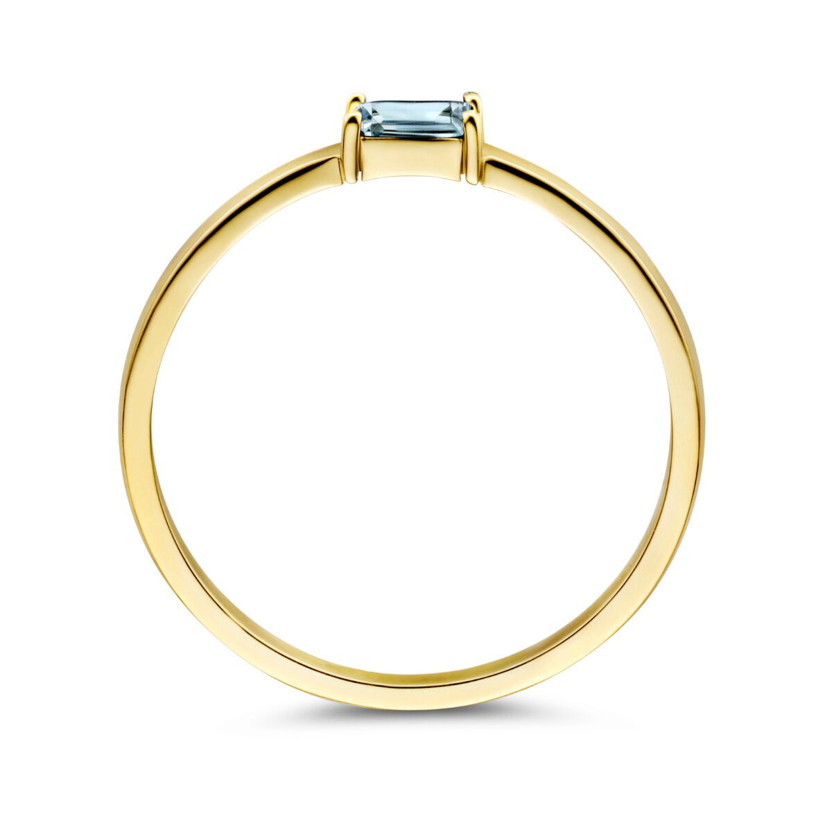 anillo de oro amarillo de 14k con aguamarina tallada en baguette