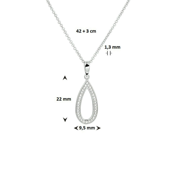 Zilveren ketting met druppelvormige zirkonia hanger – gerhodineerd