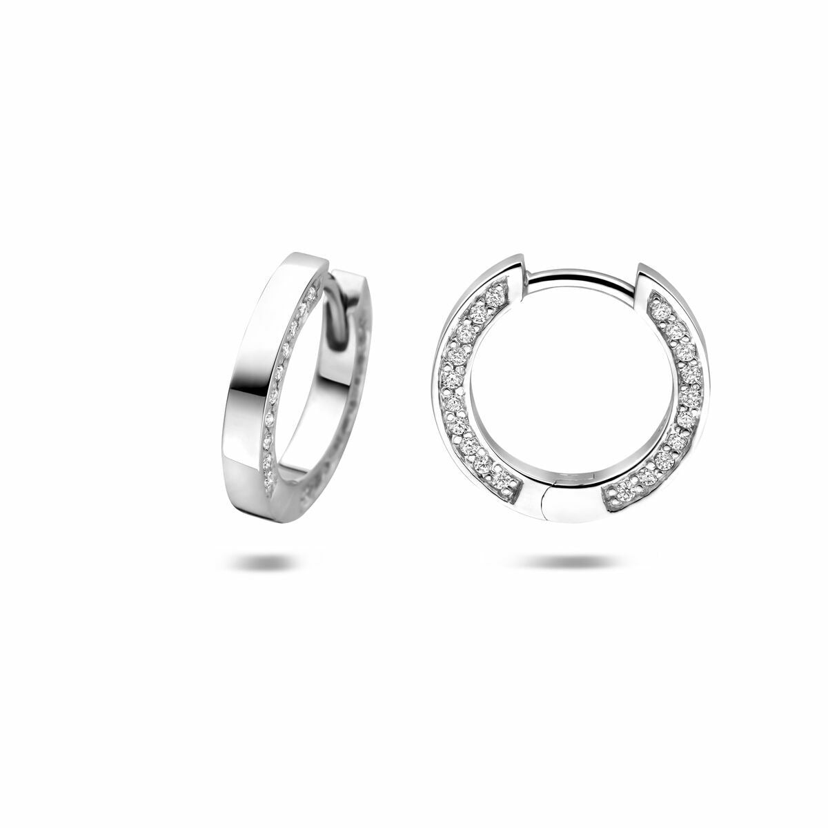 Aros de mujer de plata con circonitas - plata 925 rodiada 14,5 mm