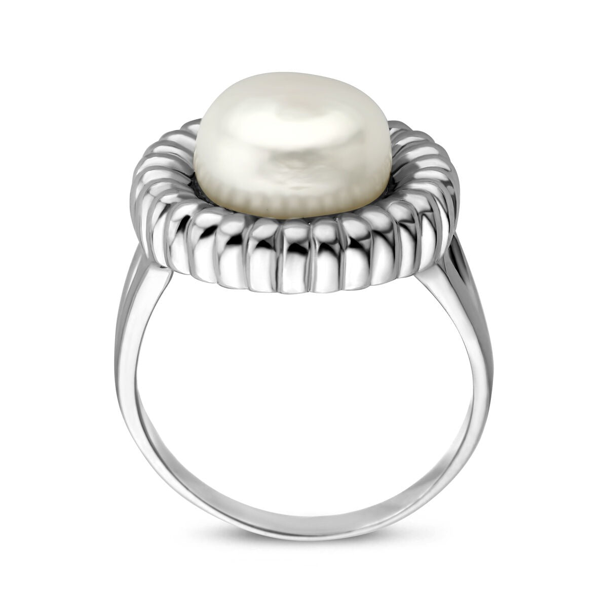 Anillo de plata rodiada con perla