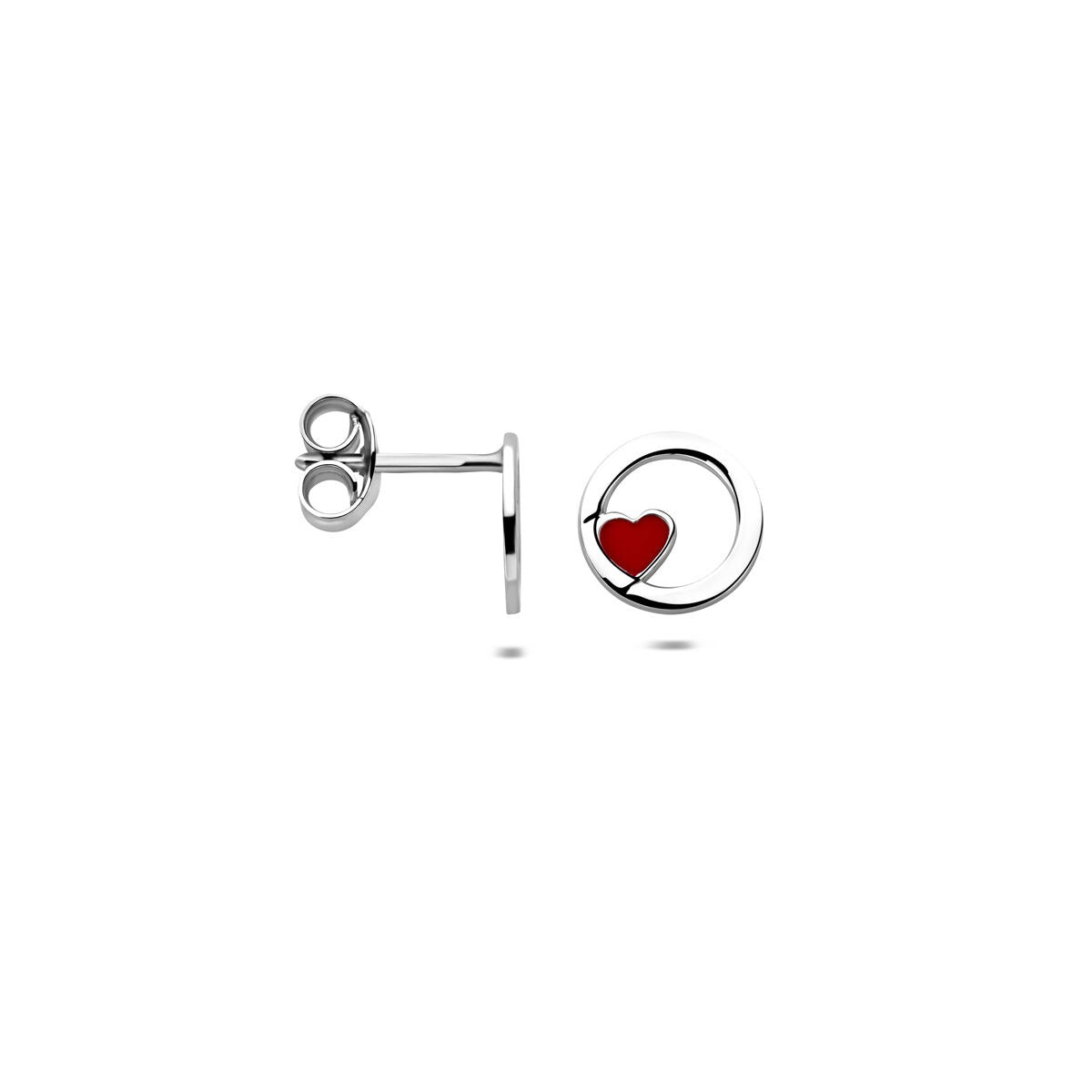 Pendientes infantiles de plata con corazón de esmalte rojo – plata 925 rodiada 8mm