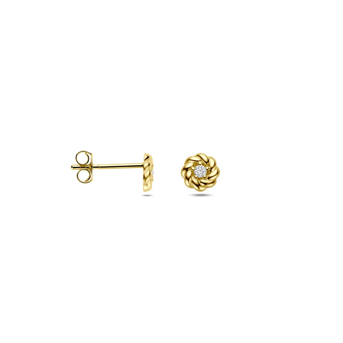 Pendientes de botón de mujer en oro amarillo con circonitas – 5 mm