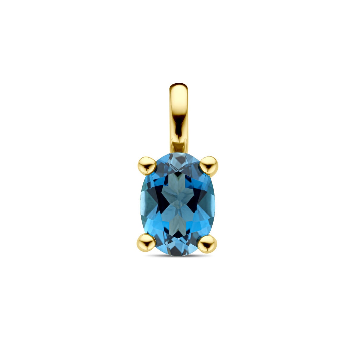 Colgante de oro amarillo de 14k con topacio azul Londres ovalado.