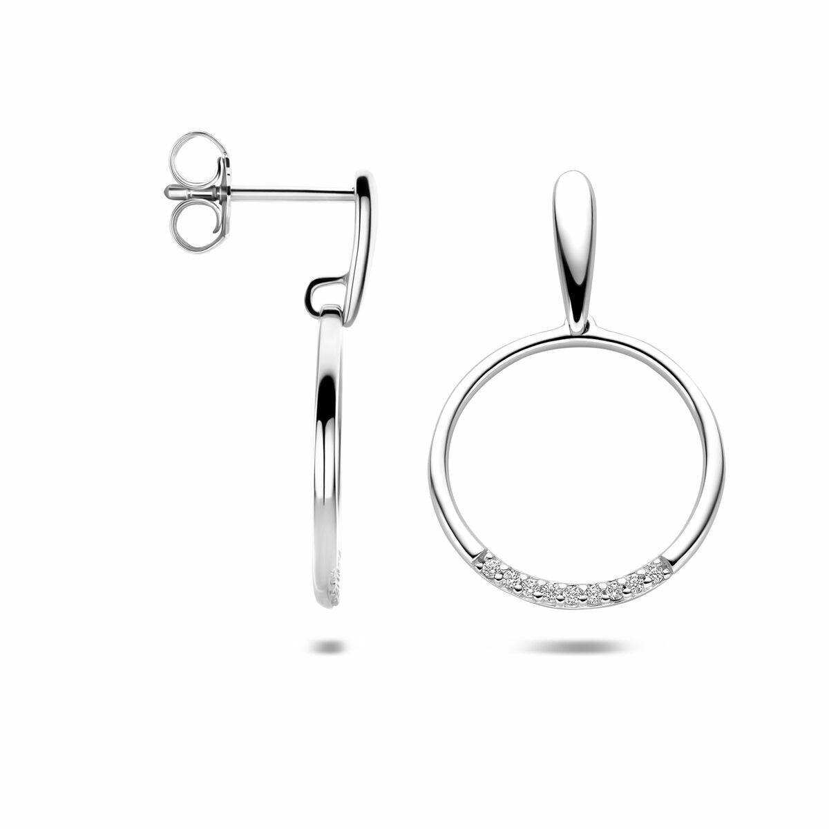 Pendientes de botón de plata con circonitas de mujer 25 mm