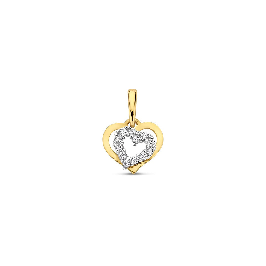Bicolor goudkleurige hanger met hart en zirkonia