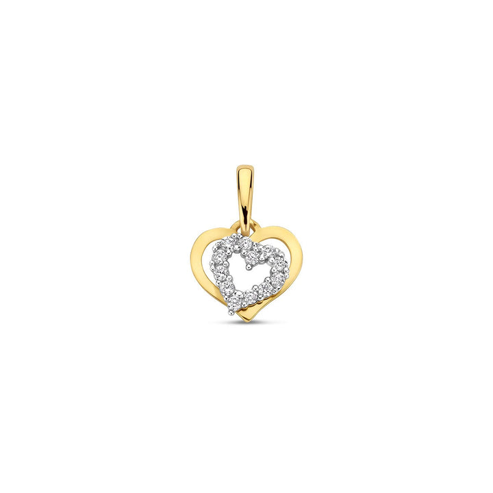 Bicolor goudkleurige hanger met hart en zirkonia