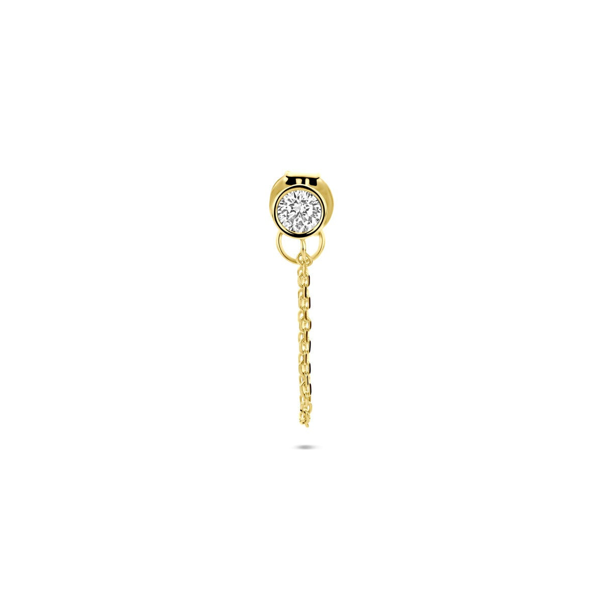 Pendiente de oro amarillo de 14k con circonita y cadena colgante.