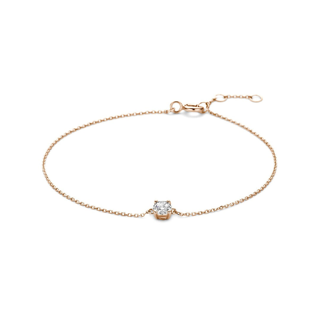 14k rosegouden dames armband met zirkonia – anker schakel 16.5–18.5 cm