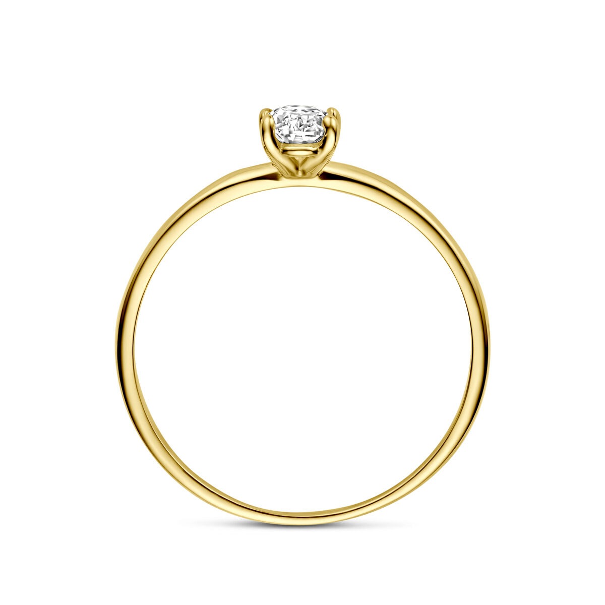 anillo de mujer de oro amarillo de 14k con zirconia ovalada - engaste solitario