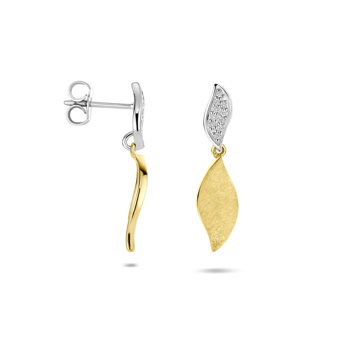 pendientes poli/mate diamante 0.06ct (2x 0.03ct) h si 24 mm 14K oro bicolor amarillo/blanco