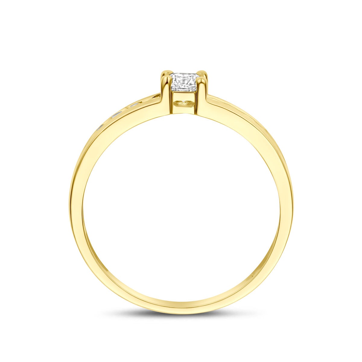 Anillo de compromiso en oro – 9k oro amarillo con circonitas, 4 mm de ancho