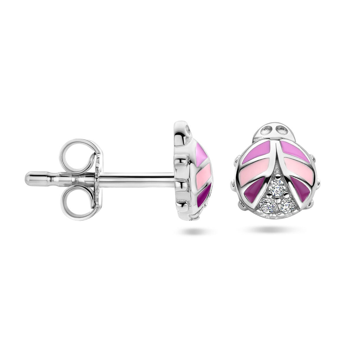 Pendientes de botón de mariquita de plata con circonitas – plata 925 rodiada