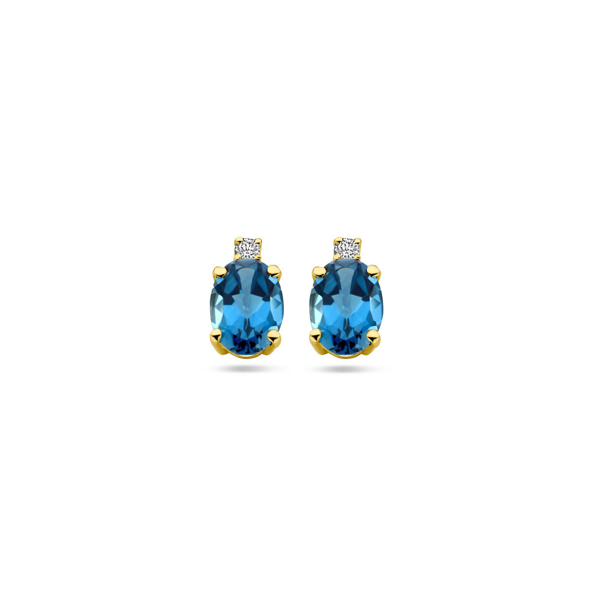 Pendientes de oro amarillo de 14k con topacio azul Londres y diamante.