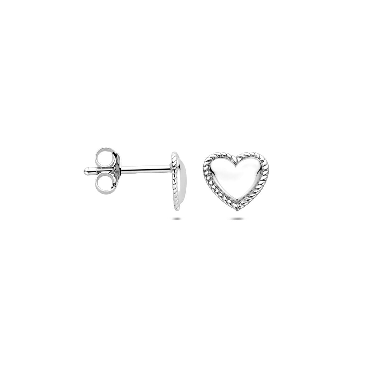 Pendientes de botón de plata con forma de corazón rodiados 7 mm