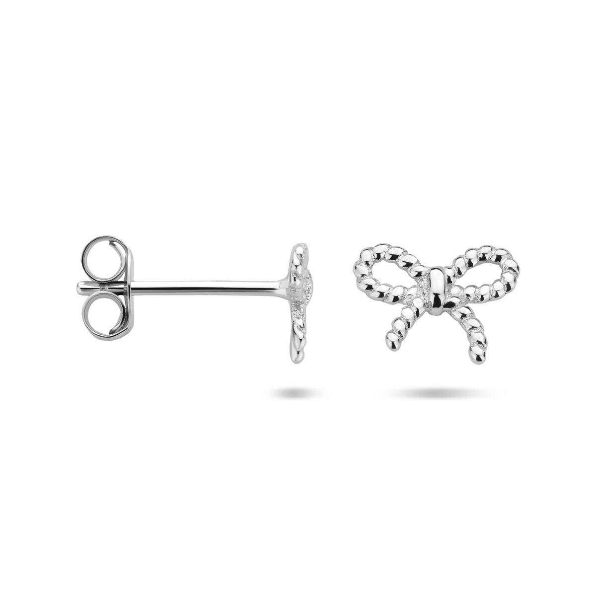 Pendientes de botón de plata con lazo – plata rodiada 925, 6.5 x 8 mm