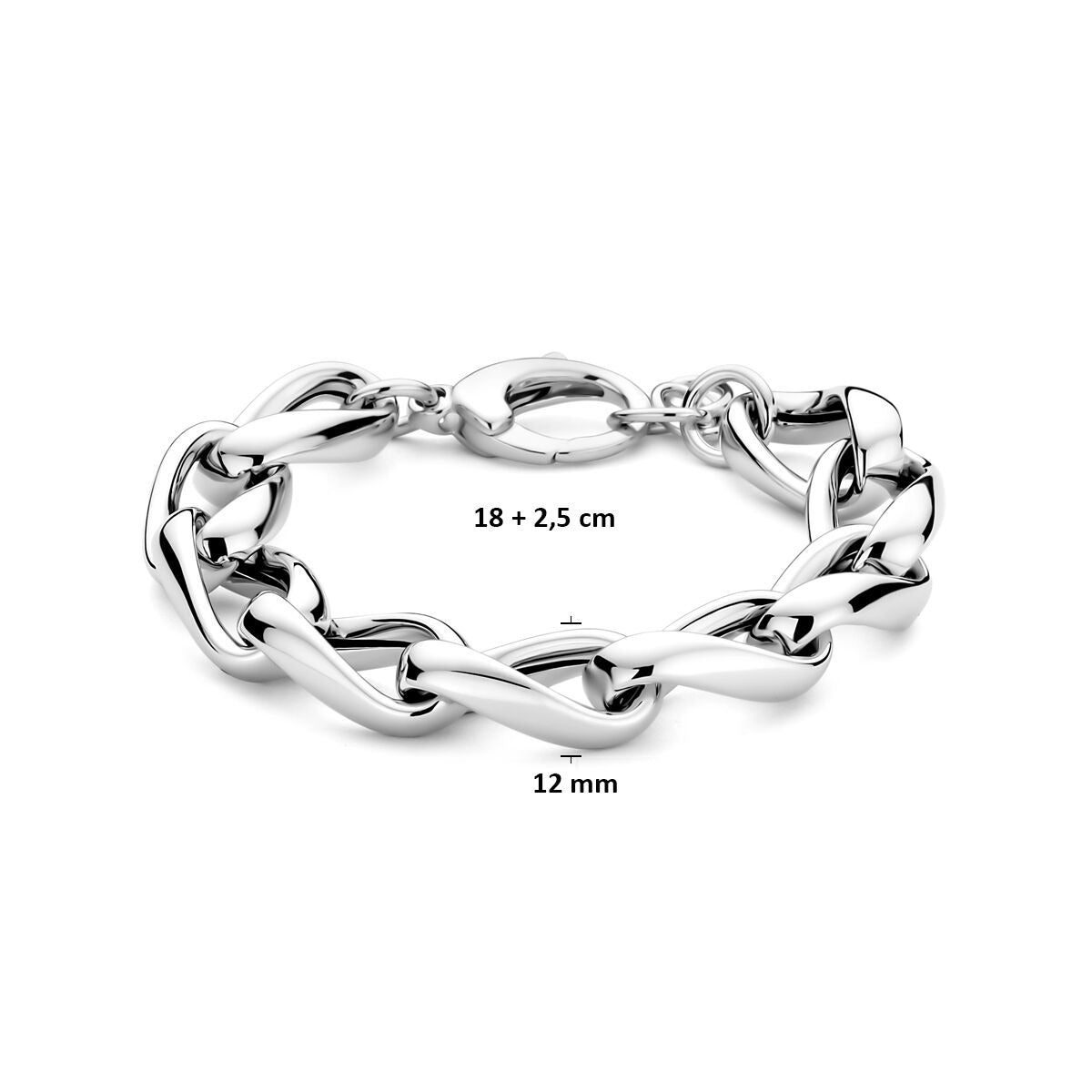Pulsera de mujer de plata – rodiada 925 con eslabones redondos de 12 mm 18 + 2,5 cm