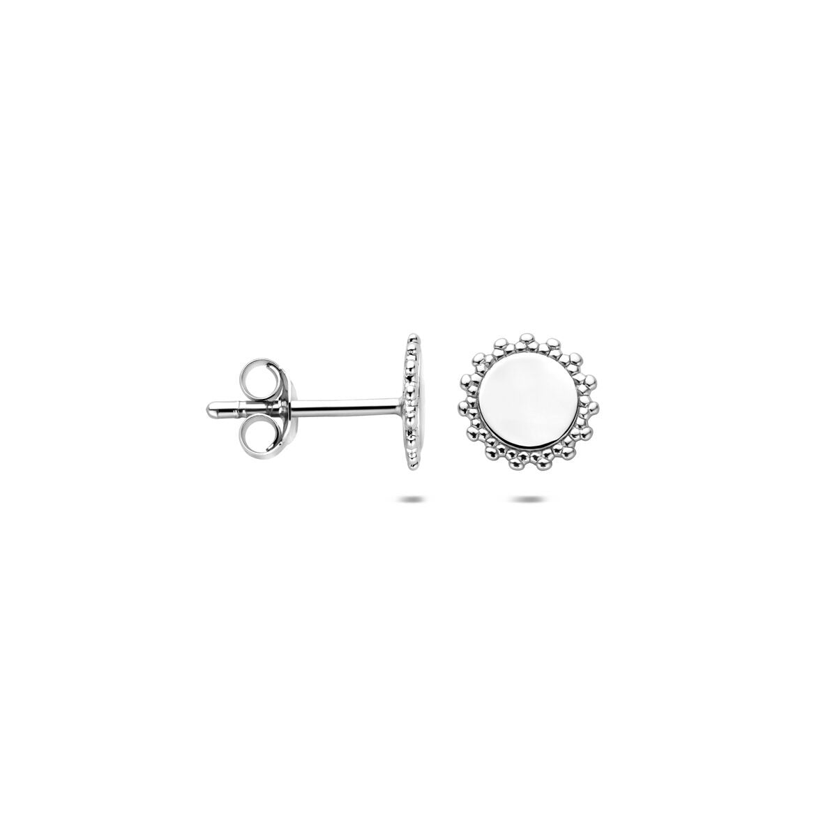 Pendientes de botón de plata redondos rodiados 7,5 mm