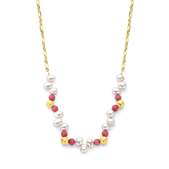 Verguld zilveren collier met zoetwaterparels en roze jade – 925 zilver