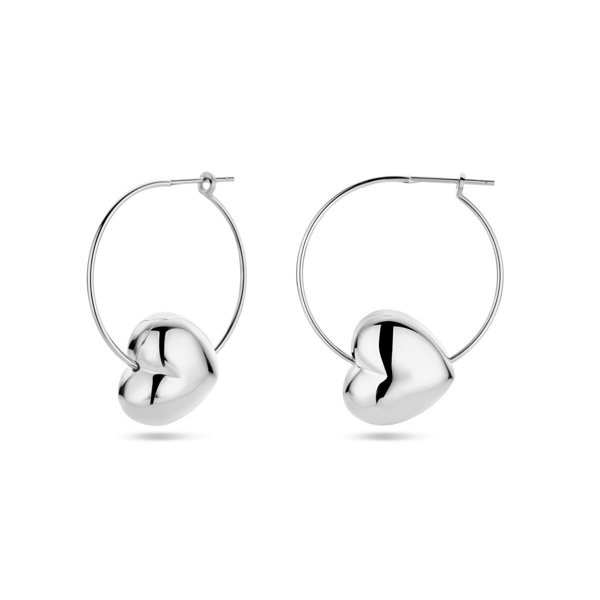 Pendientes de mujer de plata con corazón – rodiados 30 mm