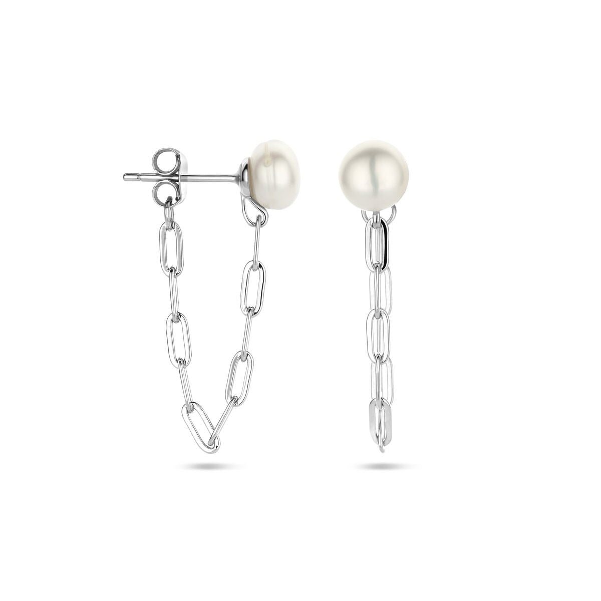 pendientes de botón perla 6,5 mm plata rodiada