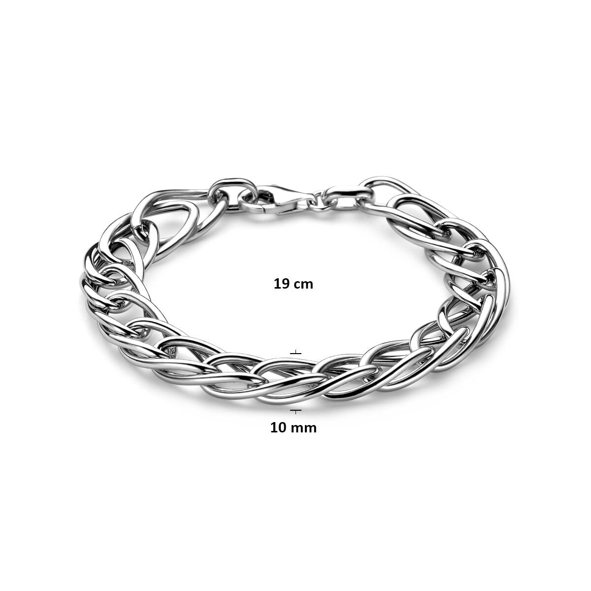 Pulsera de mujer en plata – Rodinada con eslabones anchos de 10 mm 19 cm