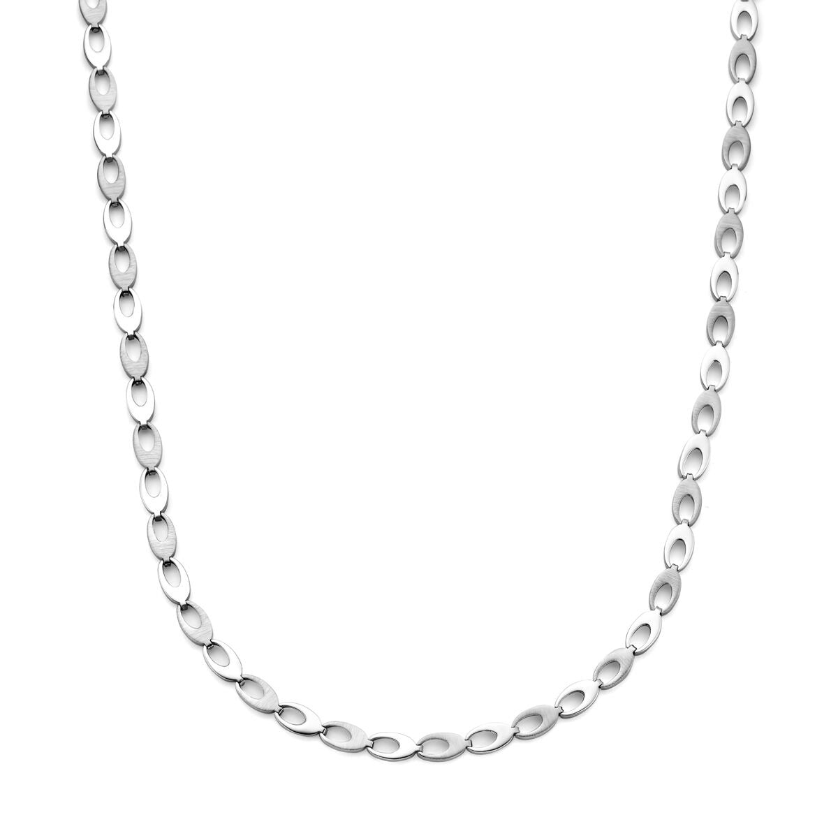 Collar de fantasía en plata de ley 925, con acabado rodiado y eslabones ovalados.