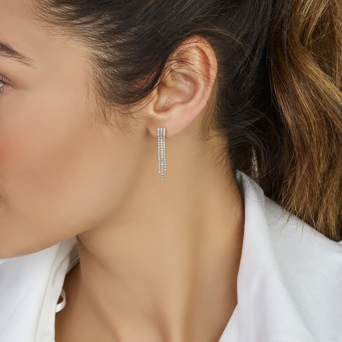 Pendientes de plata de mujer con circonitas – engaste de entorno 36 mm