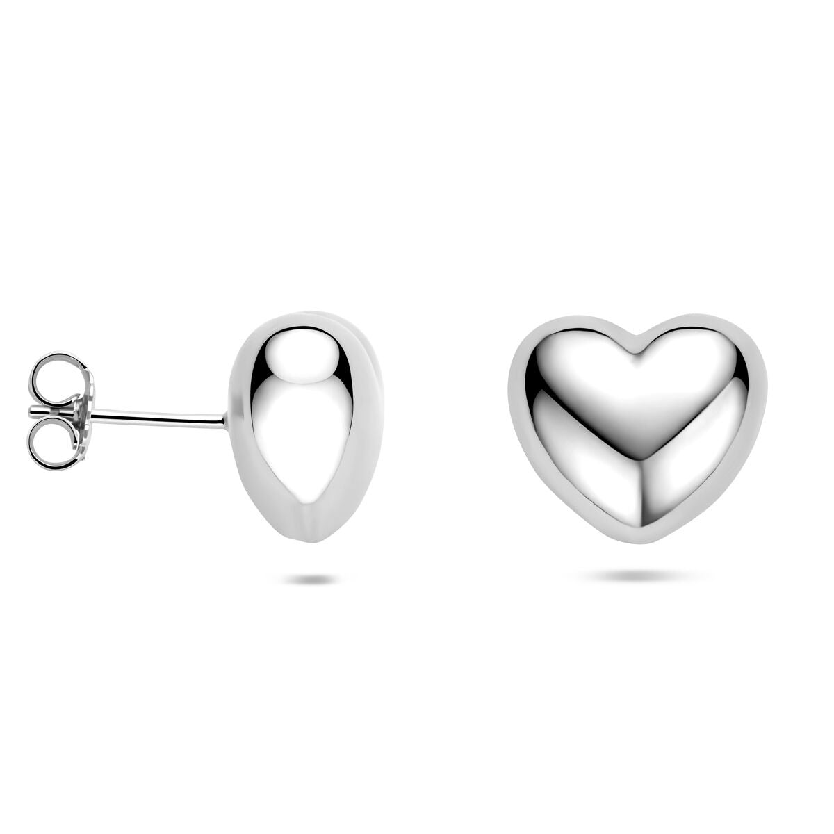 Pendientes de botón de plata en forma de corazón rodiados 13 mm