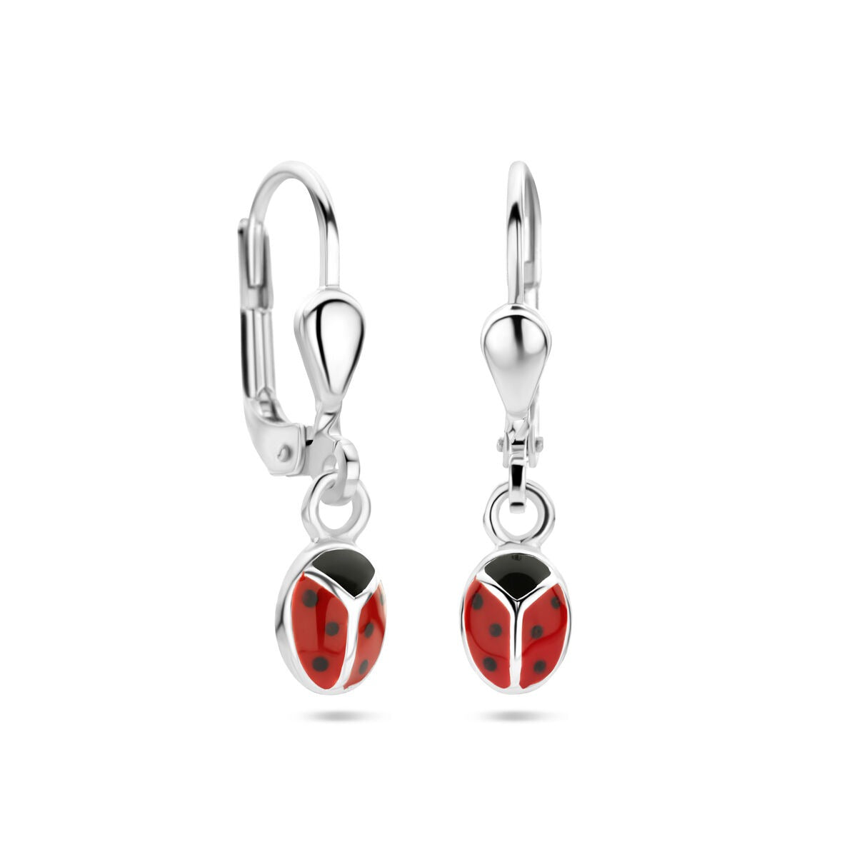 Pendientes de mariquita de plata – joyería infantil juguetona en plata 925