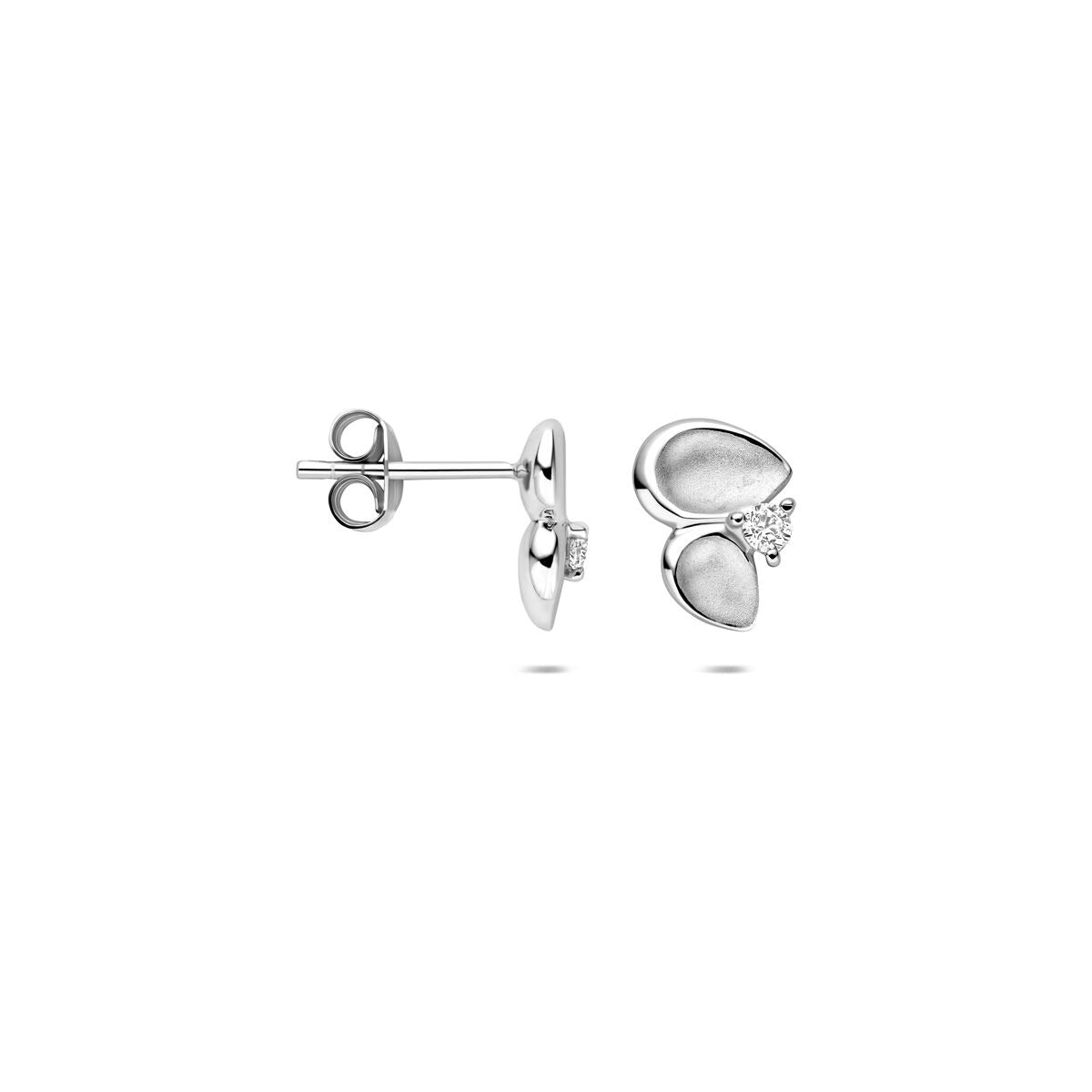 Pendientes de botón de plata rodiada con circonitas