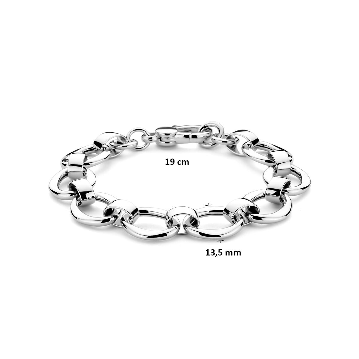 Pulsera de plata de mujer – eslabón ancho con cierre de langosta 13,5 mm 19 cm
