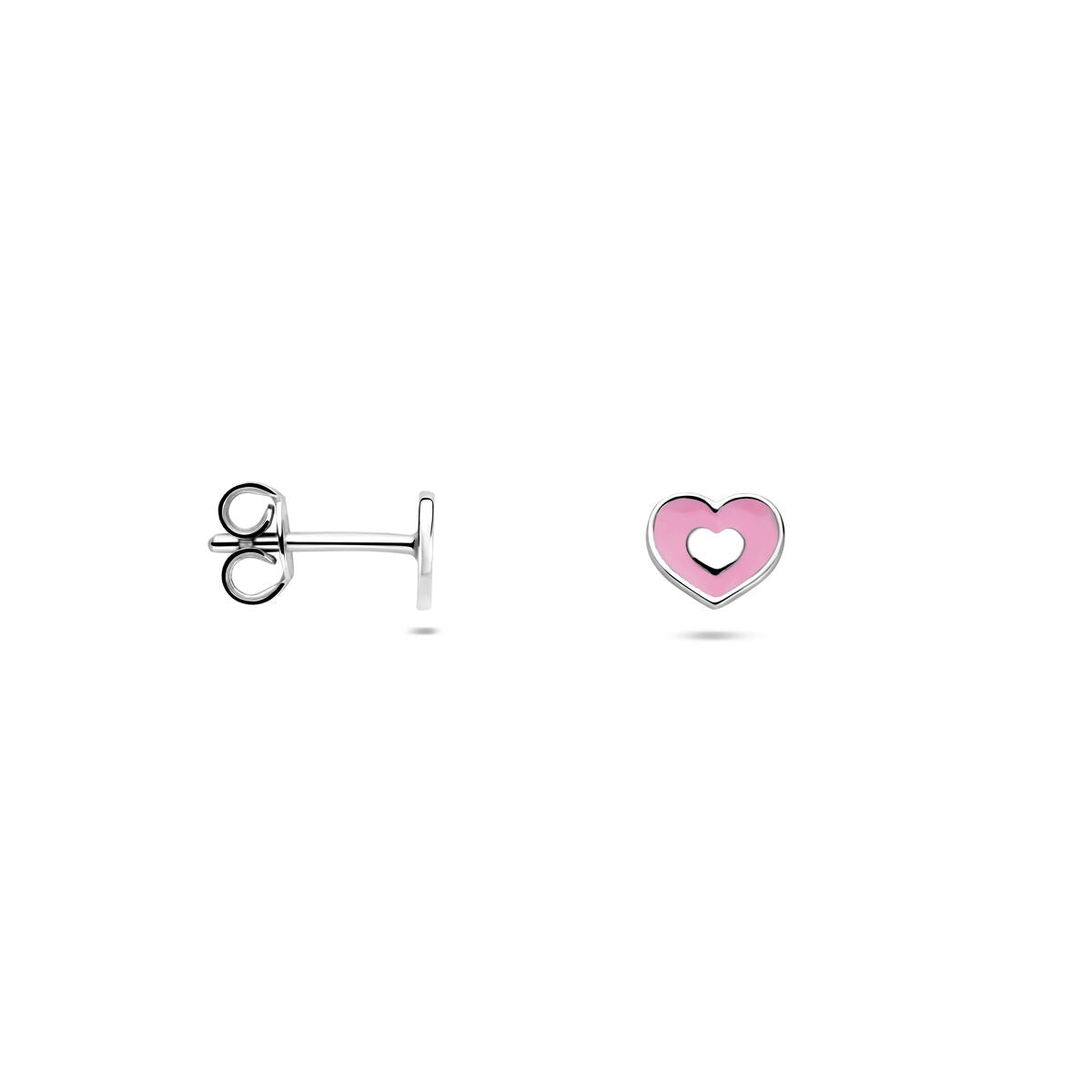 Pendientes infantiles de plata 925 rodiados con corazones de esmalte