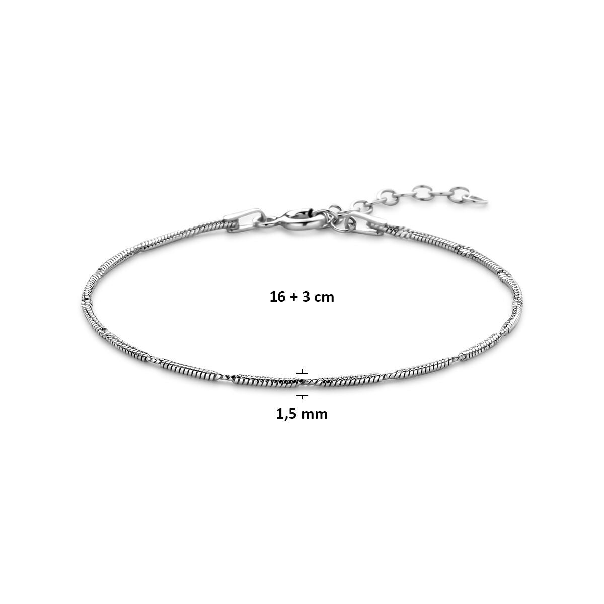 Pulsera de plata rodiada 1,5mm 16 + 3 cm