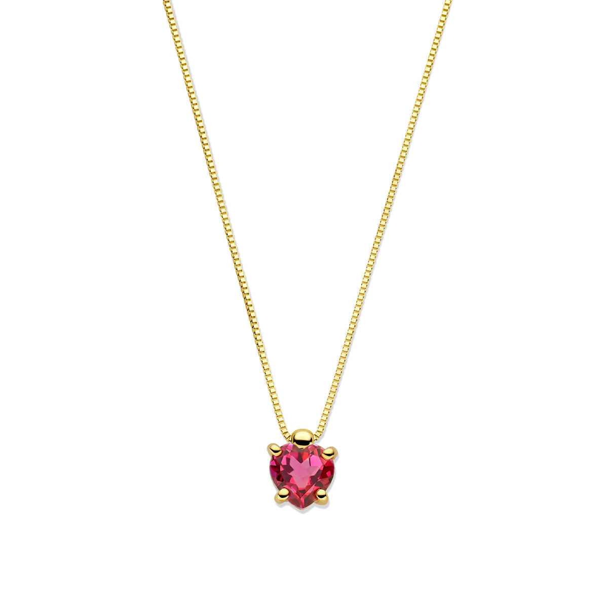 Collar de oro amarillo de 14 quilates con topacio rosa en forma de corazón.