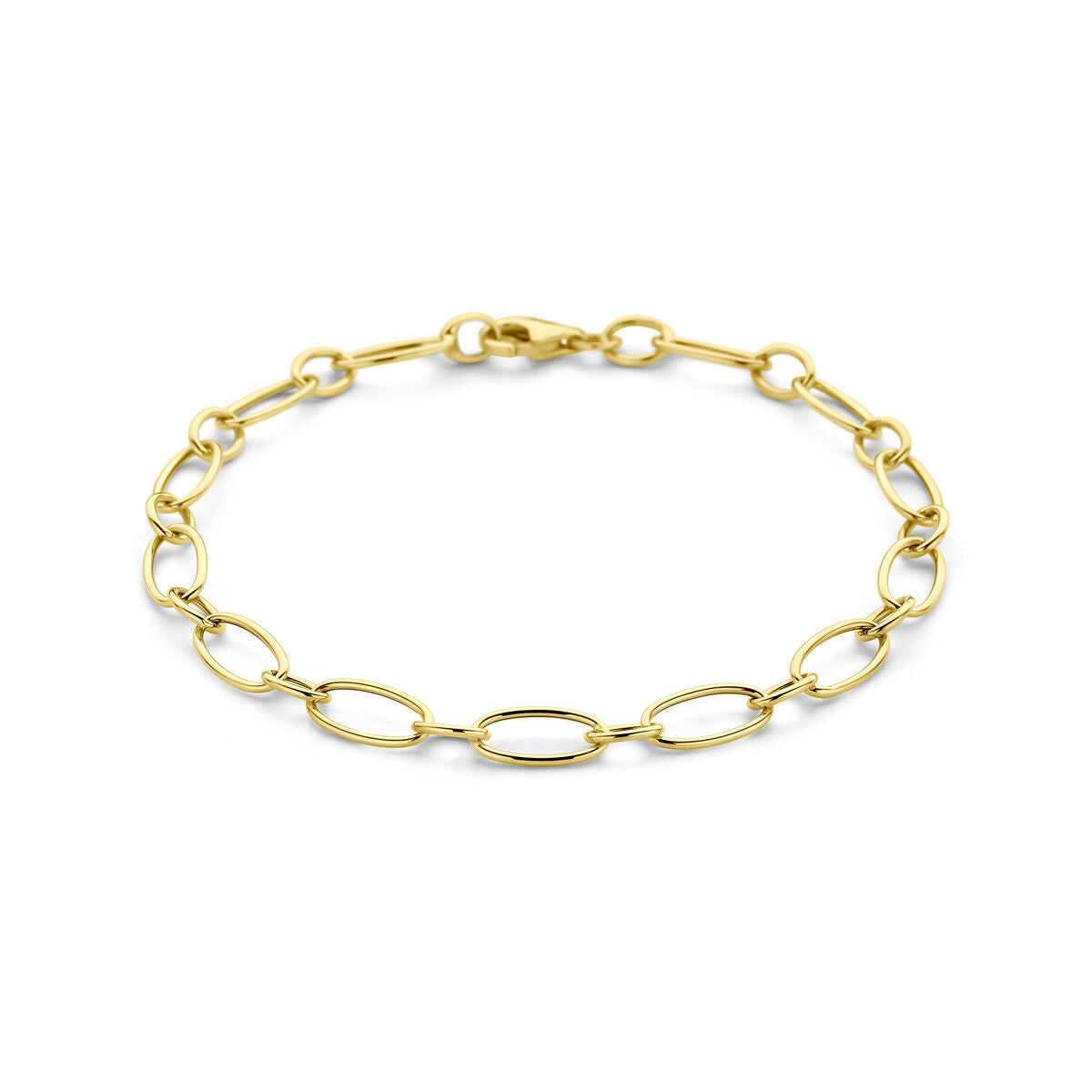 Pulsera de ancla de oro amarillo de 14k con cierre de langosta, con eslabones ovalados.