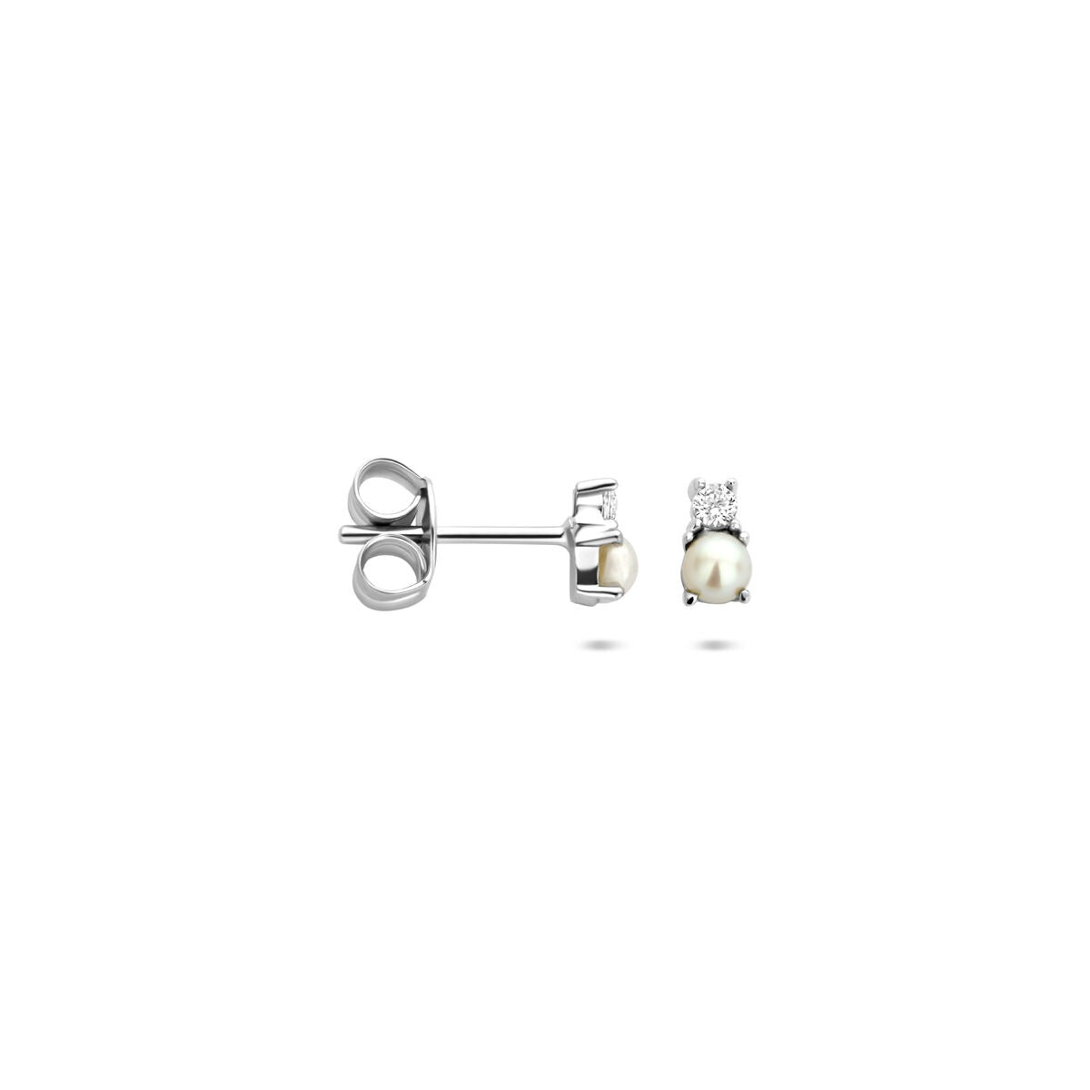 Pendientes de botón de plata 925 rodiados con perla y circonita