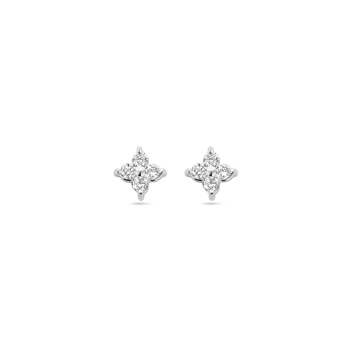 Pendientes de flor de plata con circonitas, de 5 mm, con acabado rodiado.