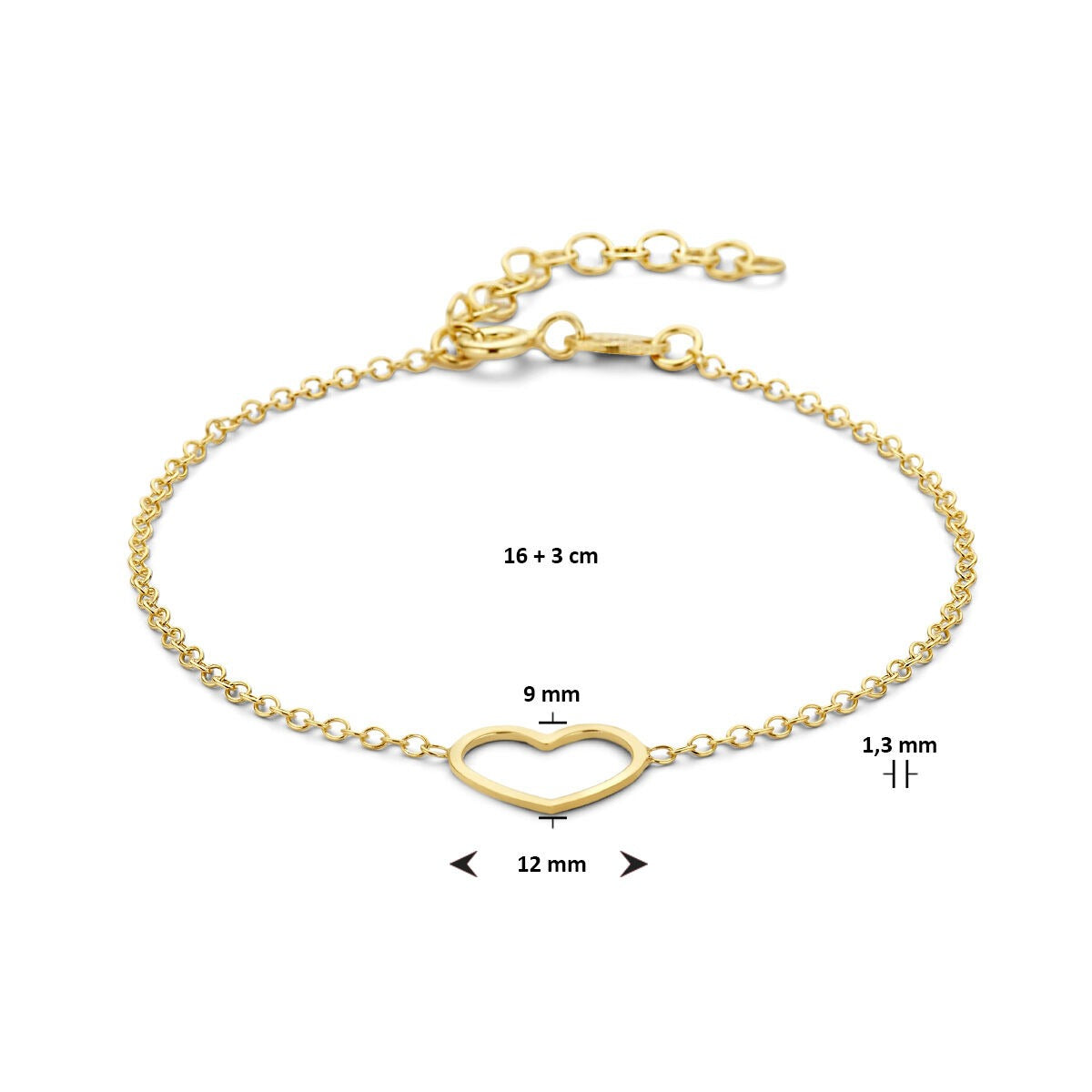 Pulsera chapada en oro de plata con corazón - símbolo de amor
