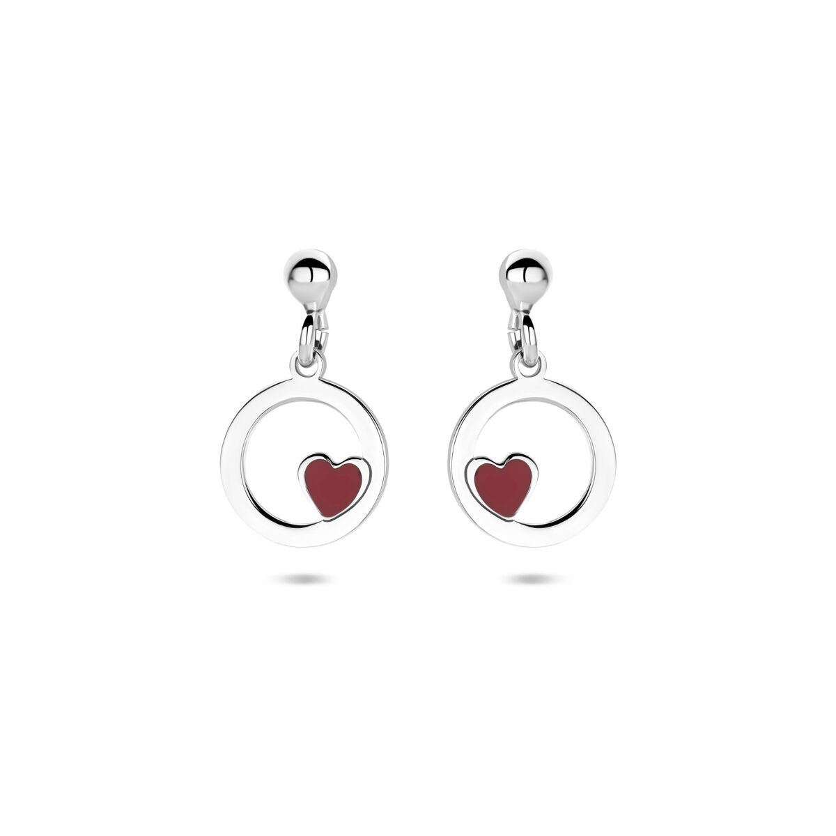 Pendientes infantiles de plata en forma de corazón rodiados con esmalte 17 mm