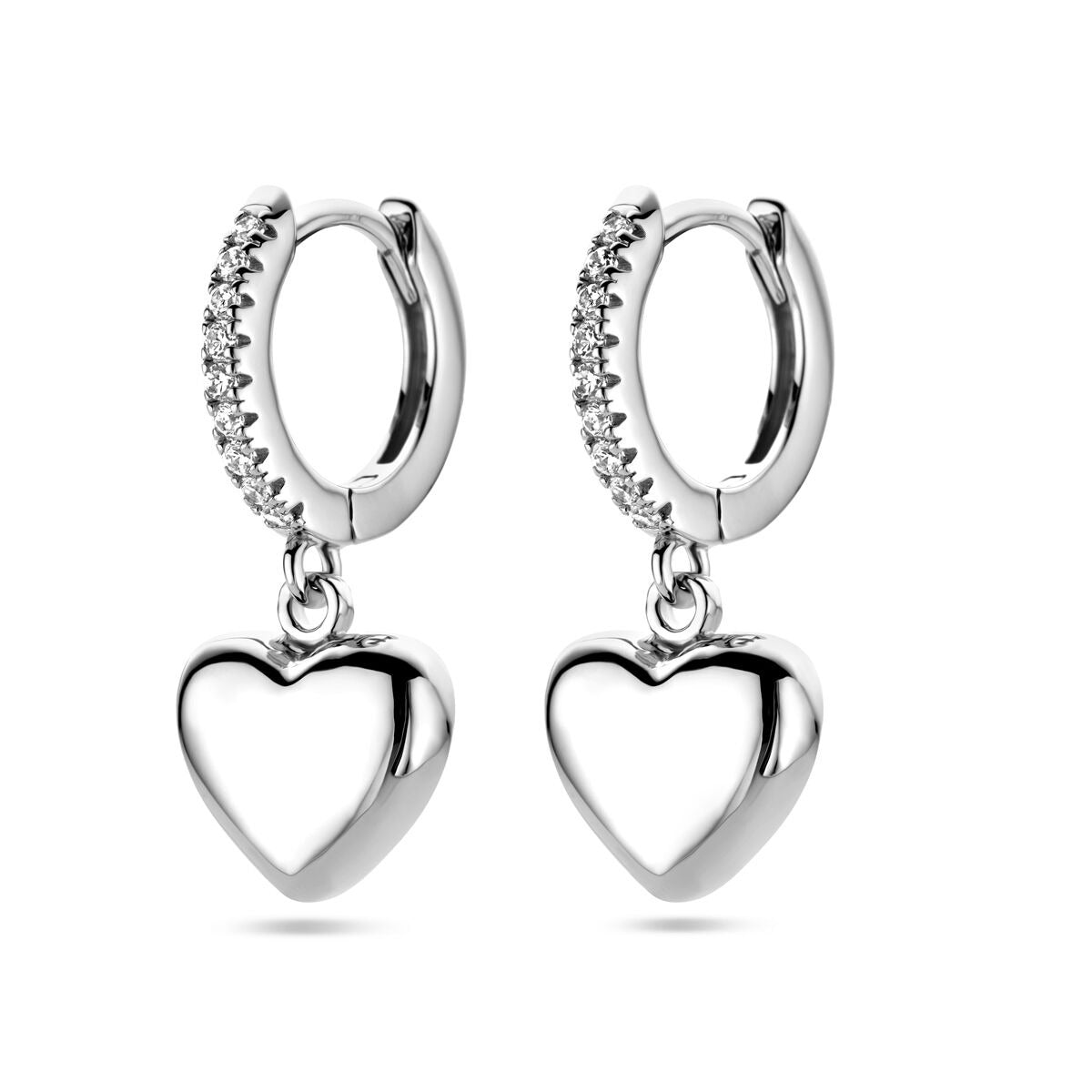 Aros de plata con corazón y circonitas – plata 925 rodiada
